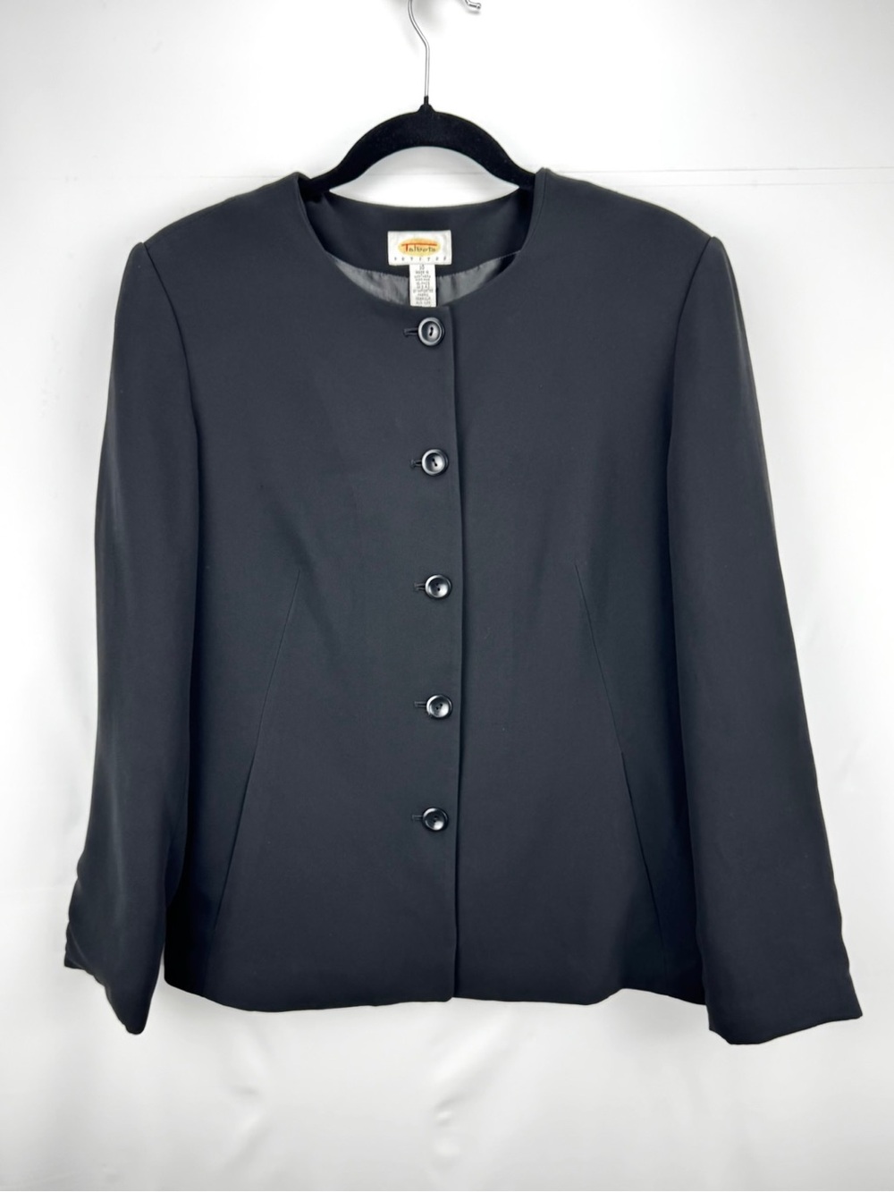 Women's Black Collarless Black 5 Button Blazer Jacket